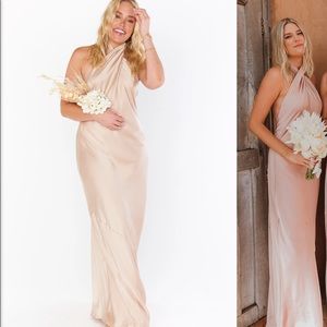 Show Me Your MuMu Jasmine Halter Maxi Dress in Champagne Luxe Satin, size M